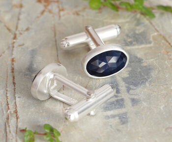 Midnight Blue Sapphire Cufflinks In Sterling Silver, 2 of 2