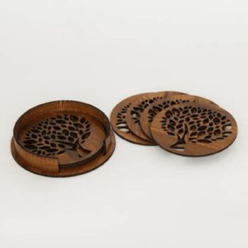 Wooden Tea Coaster With Stand Tree Design, 3 of 7