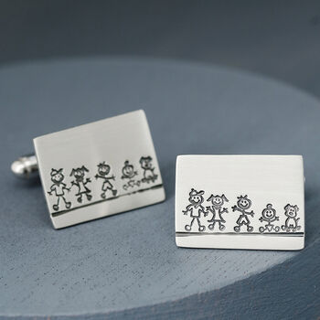 Personalised Sterling Silver Cufflinks. Family Portrait Gift For Dad, 5 of 12