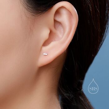Tiny 4mm Bar Screw Back Earrings In Sterling Silver, 6 of 10