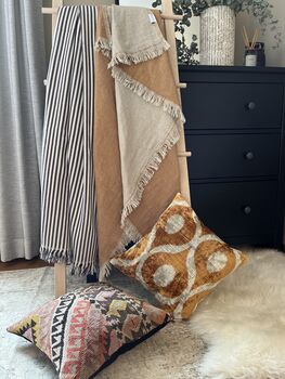 Puglia Cotton And Linen Modern, Double Sided Blanket Mustard, 6 of 6