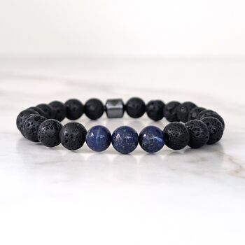 Men's Lapis Lazuli And Lava Bead September Birthstone Bracelet, 3 of 10