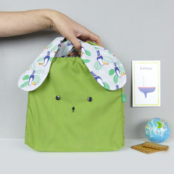 Bunny Rabbit Lunch Bag Toucan And Exotic Palm Print, 3 of 8