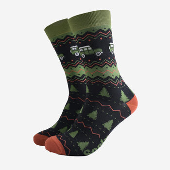 Men's Bamboo Socks Green Fair Isle Off Roader, 2 of 5