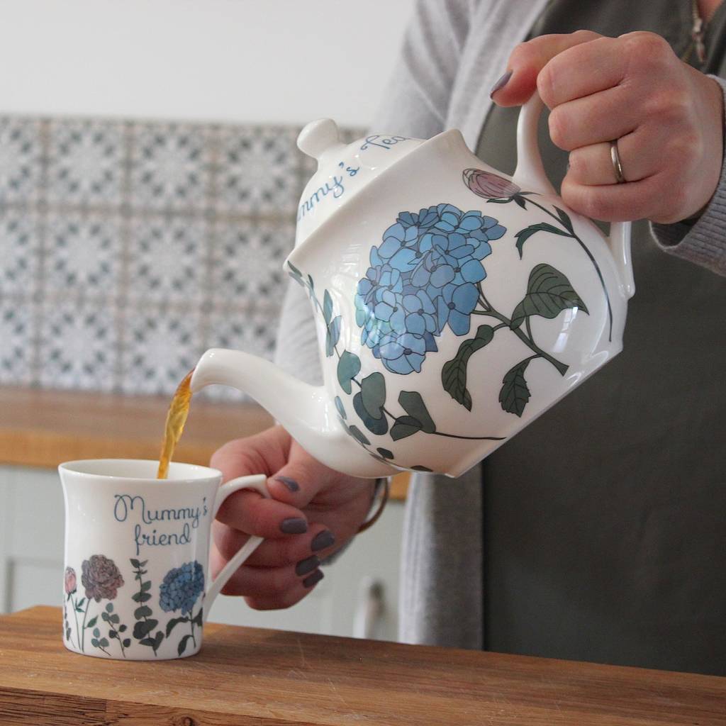 personalised peony and hydrangea teapot by sparkle ceramics