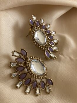 Purple Kundan Statement Lightweight Earrings, 4 of 5