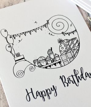 Happy Birthday Card, Illustrated Birthday Party Card, 2 of 2