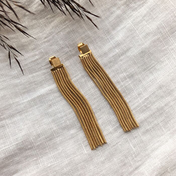 Seiena. Gold Plated Chain Tassel Drop Earrings, 3 of 4