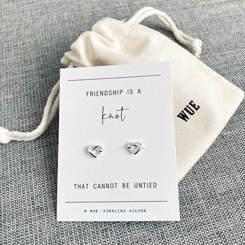 Friendship Knot Heart Silver Stud Earrings, 2 of 5