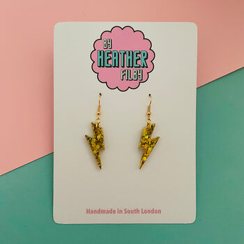 Gold Lightning Bolt Earrings Small And Large, 2 of 2