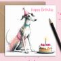 Greyhound Birthday Card. The Party Girl, thumbnail 1 of 2