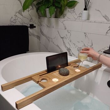 Personalised Solid Oak Bath Tray Caddy, 4 of 8