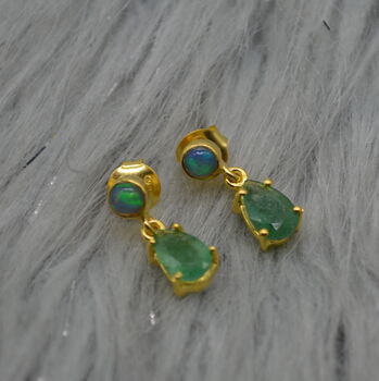 Opal Emerald Earrings: Gold, Silver, May Birthstone, 3 of 8