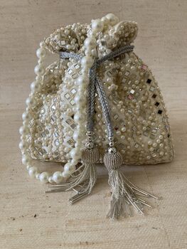 White Handcrafted Mirror Potli Bag, 5 of 8
