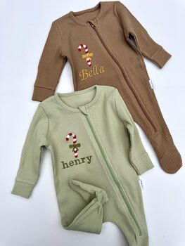 Christmas Designs Personalised Baby Zip Sleepsuit | Baby Onesie, 3 of 7