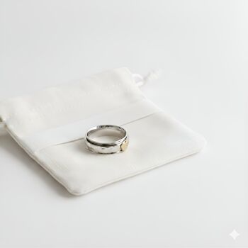 Hammered Sterling Silver Spinner Ring With Golden Heart, 2 of 5