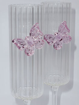 Ribbed Pink Butterfly Prosecco Glass Set Of Two, 3 of 5