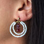 Blue Circles And Red Flower Seed Bead Earrings, thumbnail 2 of 6