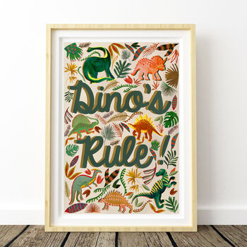 Dinosaur Kids Wall Art | Hand Painted Dino Bedroom Print, 3 of 13