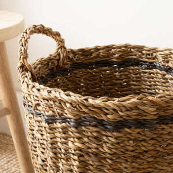 Round Seagrass Basket With Charcoal Stripe, 6 of 6