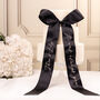 Custom Embroidered Wedding Cake Bow | Personalised Satin Ribbon Cake Topper | Bespoke Monogrammed Wraparound Ribbon | Modern Bridal Keepsake, thumbnail 1 of 5