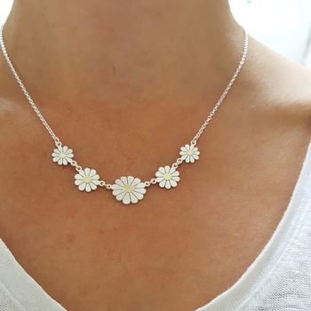 Five Daisies Necklace In Solid Silver And 18ct Gold, 3 of 7