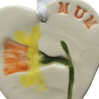 Handmade Ceramic Heart – Daffodil And “Mum” Keepsake Gift, 10 of 11