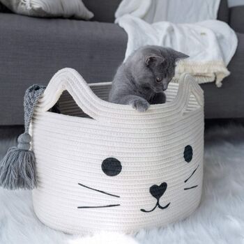 Laundry Storage Cotton Rope Cat Basket, 5 of 5