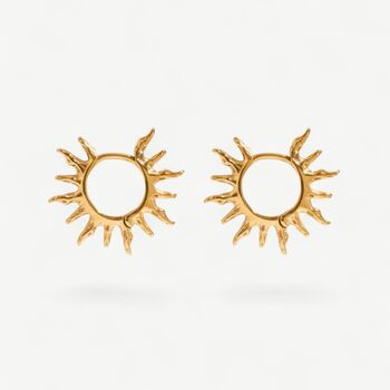 18k Gold Plated Hammered Sun Hoop Earrings, 2 of 7