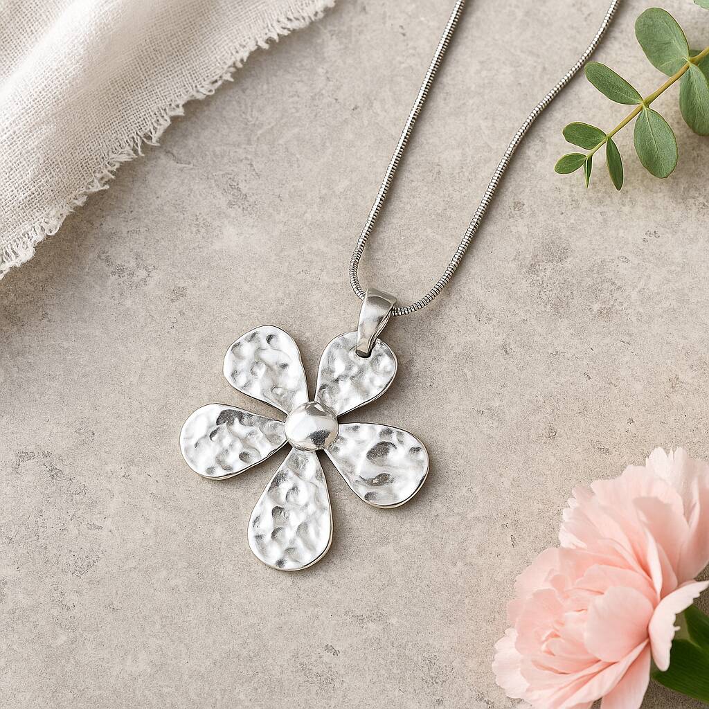 Long Daisy Flower Pendant Statement Necklace, 1 of 5