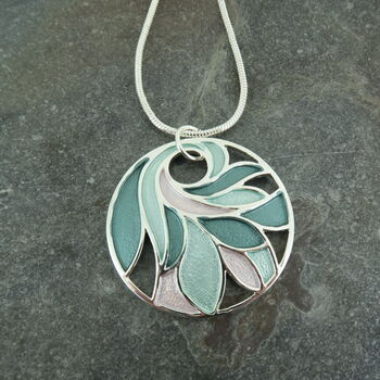 Abstract Swirl Green Enamel Pendant Necklace, 3 of 4