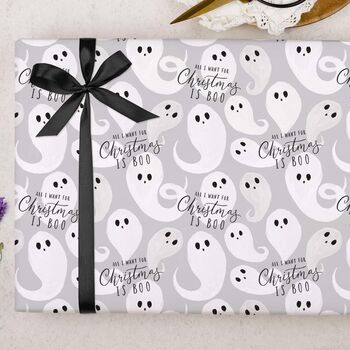 Three Sheets Of Cute Ghosts Christmas Wrapping Paper, 2 of 2