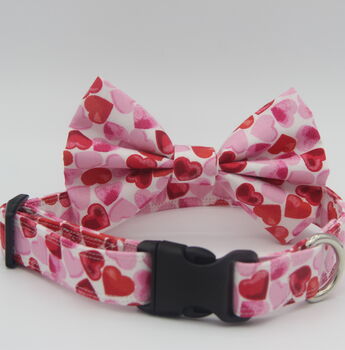 Pink And Red Hearts Valentines Dog Bow Tie, 4 of 7