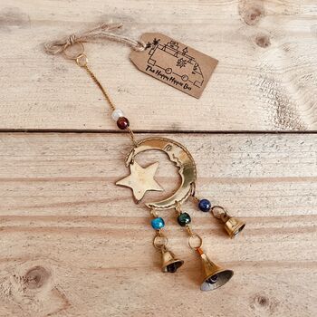 Handmade Recycled Brass Crescent Moon Hanging Bell, 2 of 6