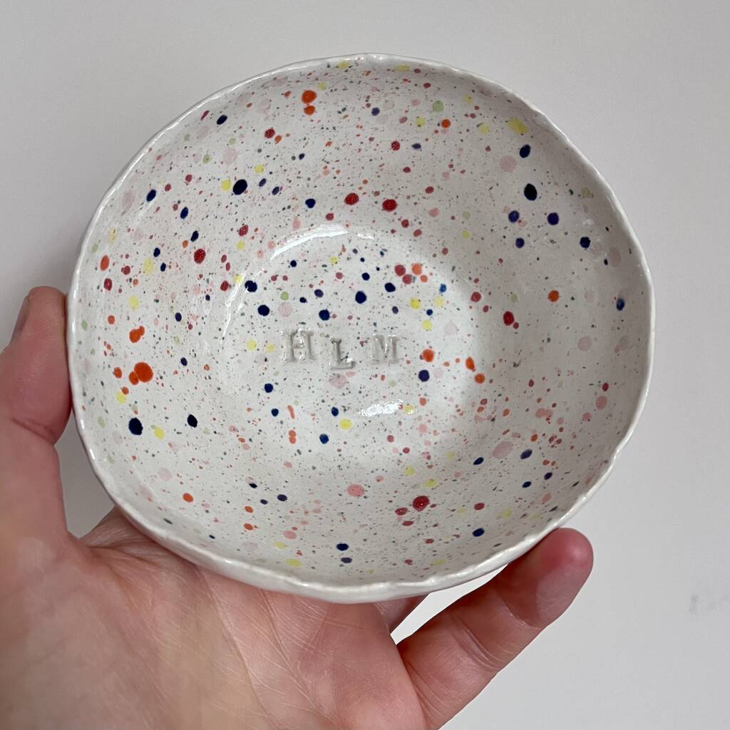 Personalised Pottery Wedding Gift Splatter Ring Dish, 1 of 9