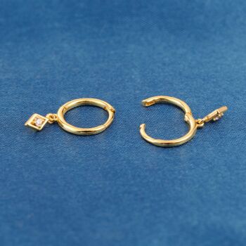 Gold Hoop Earrings With Diamond Shaped Charm, 5 of 7