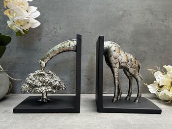 Large Silver And Black Giraffe Bookends Shelf Sitter Gift, 2 of 6