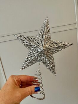 Large Sparkle Silver Star Tree Topper, 2 of 3