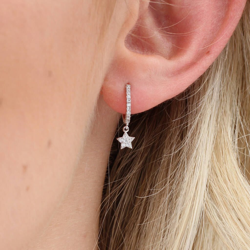 Star Charm Sterling Silver Hoop Earrings | hardtofind.