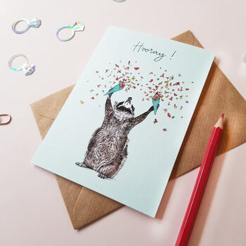 'Hooray!' Raccoon Engagement/Wedding Card, 2 of 2