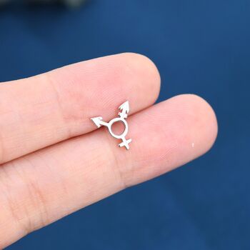 Sterling Silver 'They' Pronoun And Transgender Symbol Mismatched Earrings, 7 of 12