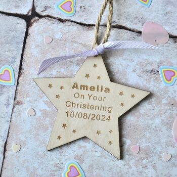 Personalised Christening Wooden Star Decoration, 3 of 3