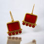 Red Agate Earrings Plated With 24k Gold, thumbnail 1 of 4