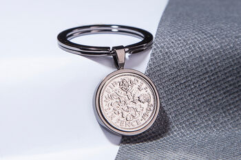 1966 60th Birthday Sixpence Coin Keyring Gift, 4 of 5