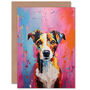 Jack Russell Pet Portrait Pink Orange Dog Art Card, thumbnail 1 of 4