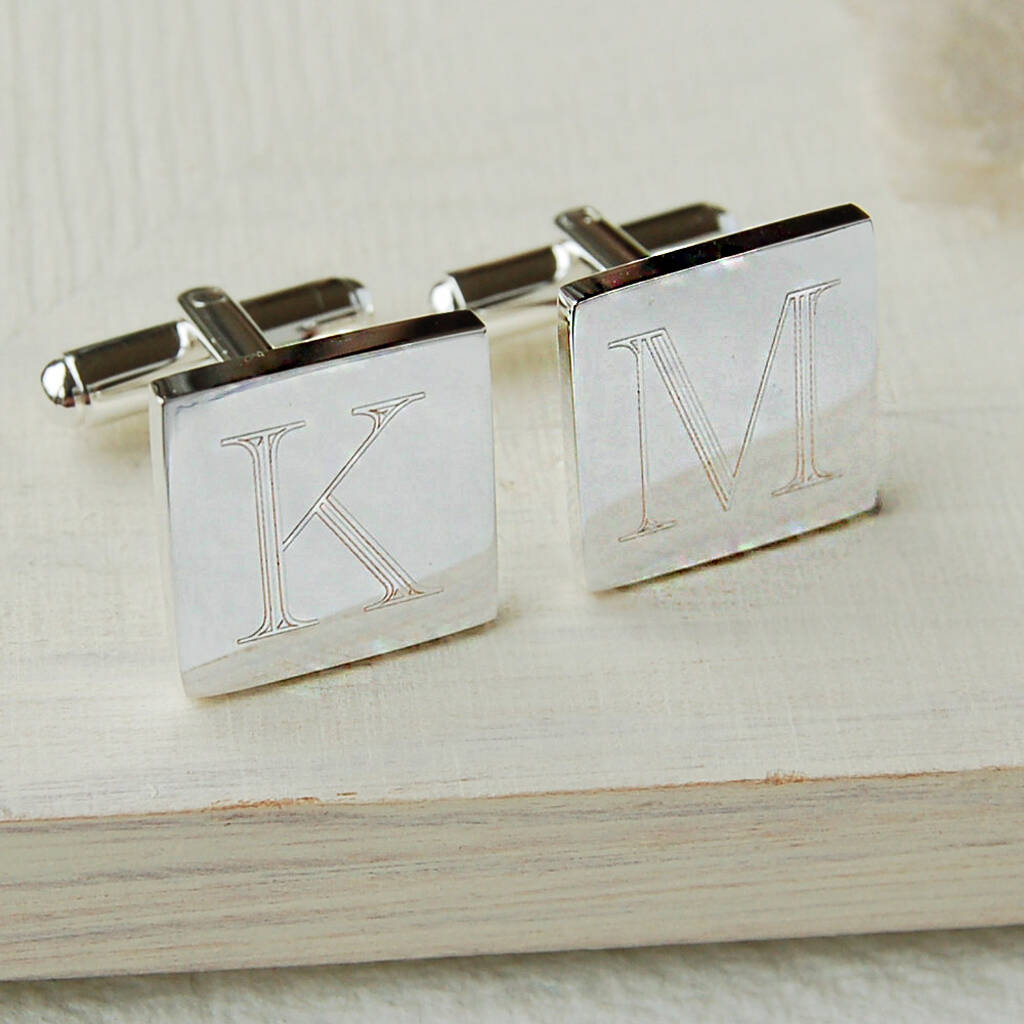 Personalised Rhodium Plated Square Initial Cufflinks