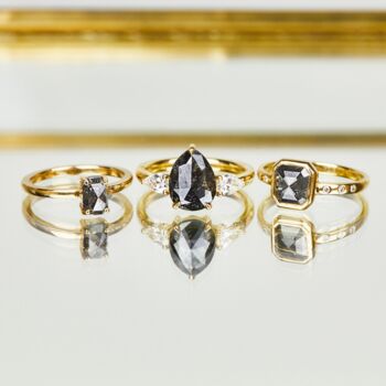 14ct Gold Emerald Cut Grey Diamond Ring, 5 of 7