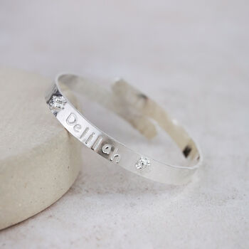Sterling Silver Personalised Hand Stamped Christening Bangle, 2 of 7
