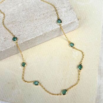 Emerald And Gold Vermeil Multi Gemstone Station Necklace, 3 of 5