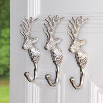 Set Of Three Silver Woodland Stag Wall Hooks, 7 of 7